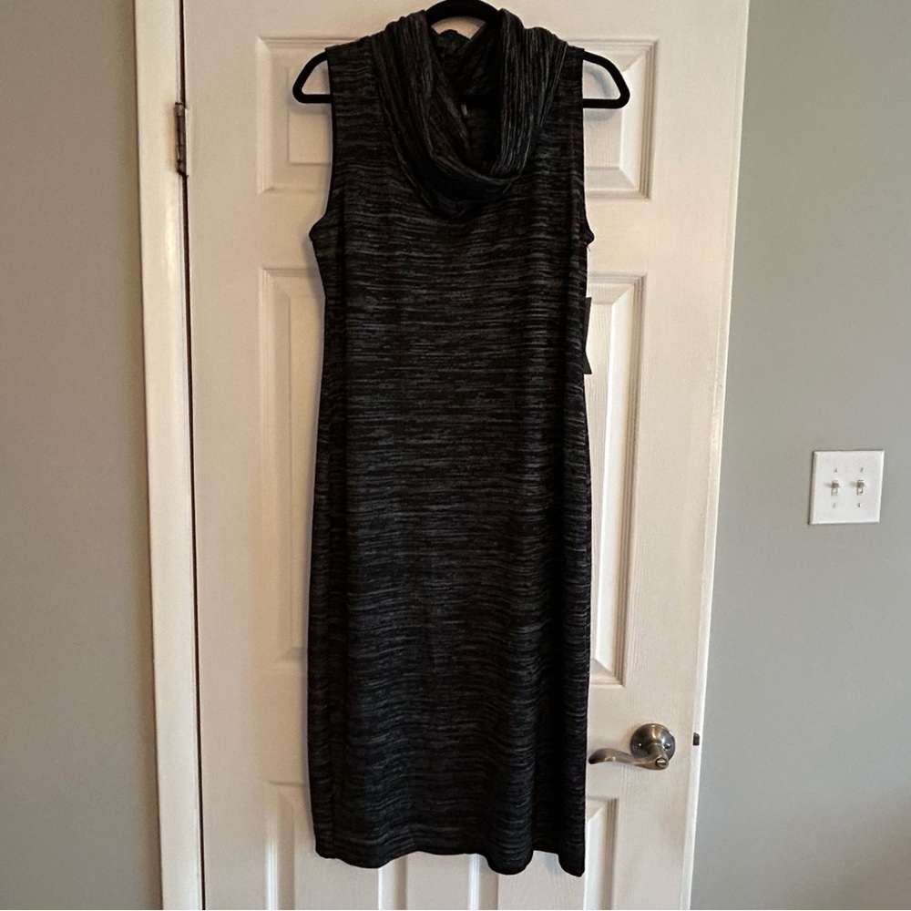 RD Style Sleeveless Midi Knit Chantal Dress Black Gray Cowl Neck size XL